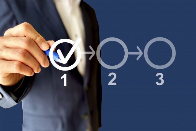 ビジネスマンと業務のステップを可視化